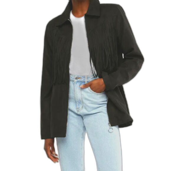 NWT* WeWoreWhat Vegan Suede Fringe Jacket - Women's Medium - Picture 2 of 10